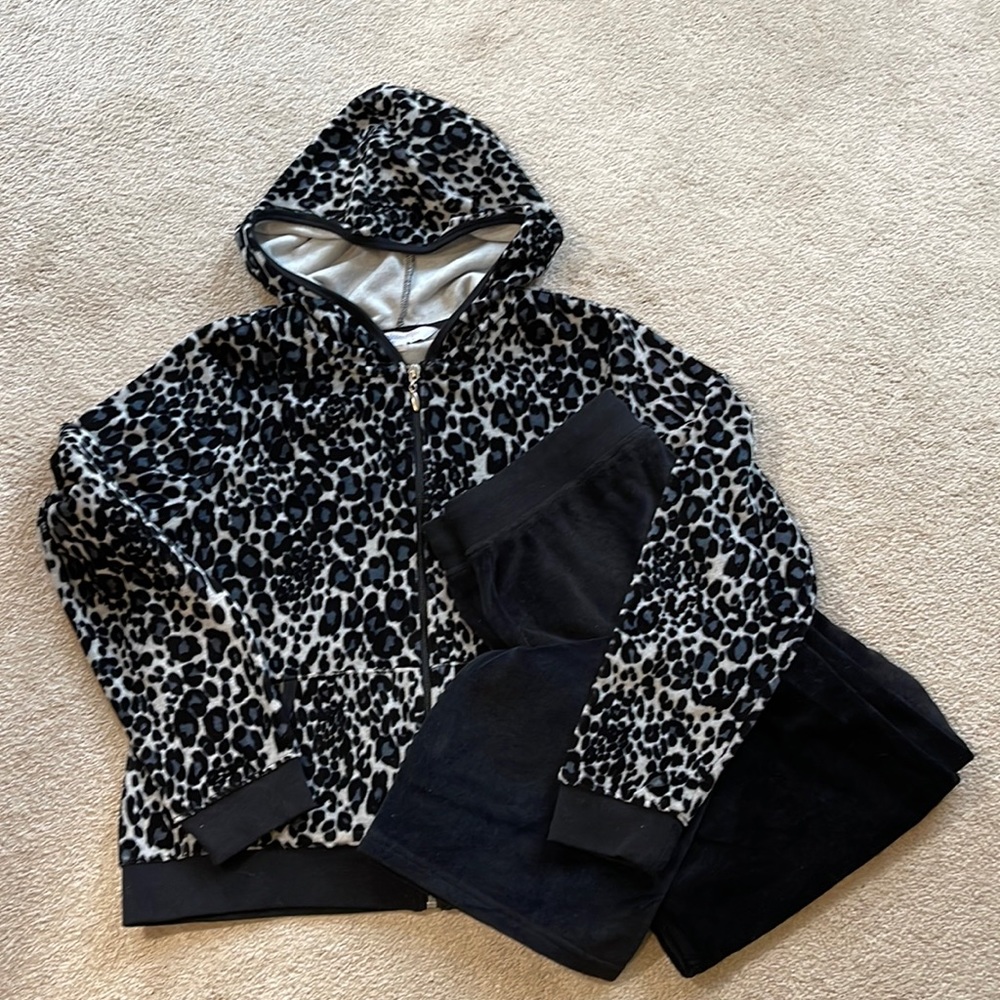 Chadwicks Petite Animal Print Hoodie And Pant Set